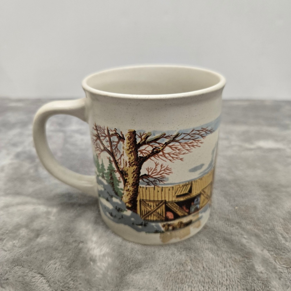 Sunnycraft Stoneware Collection Winter Farm Scene Mug Hand Decorated 21108 Korea